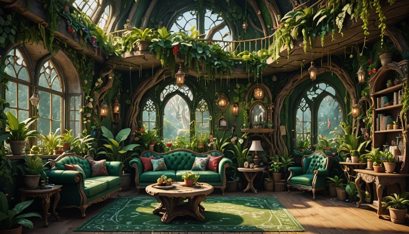 Fantastical Fairy House Living Room in Detailed Matte Painti...