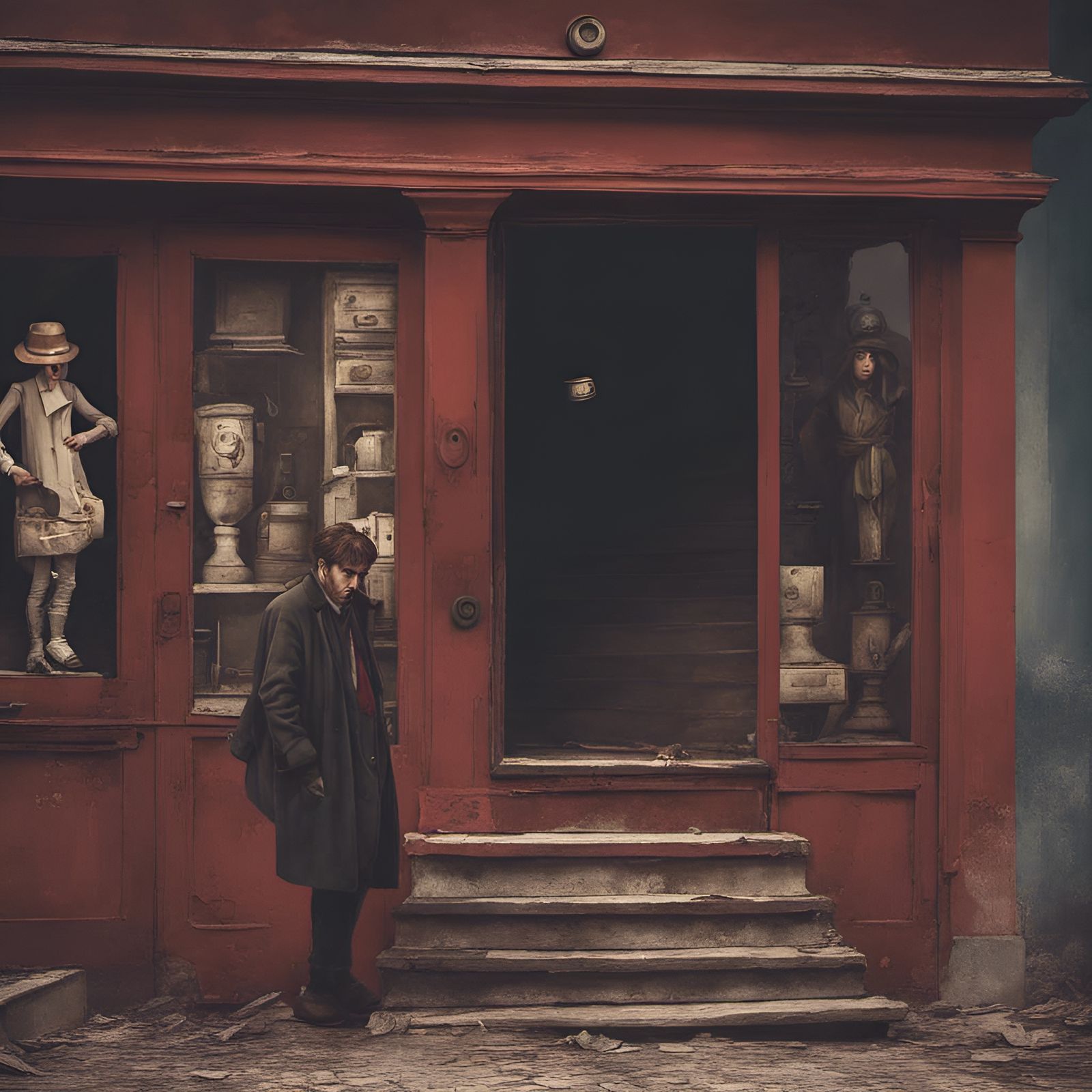 Dystopian Antique Shop Portrait in Caravaggio Style