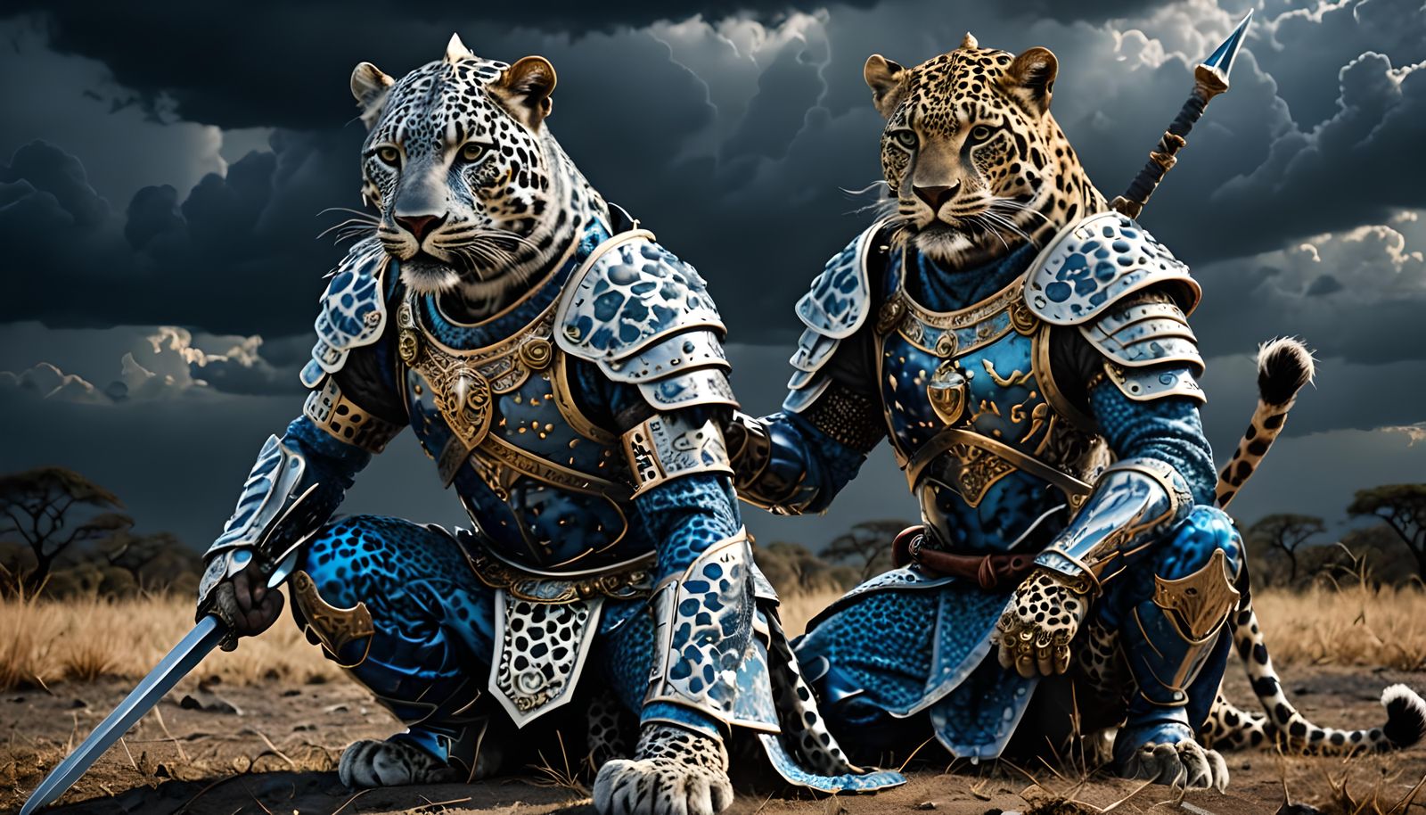 Armored Leopard Warrior Praying for Victory