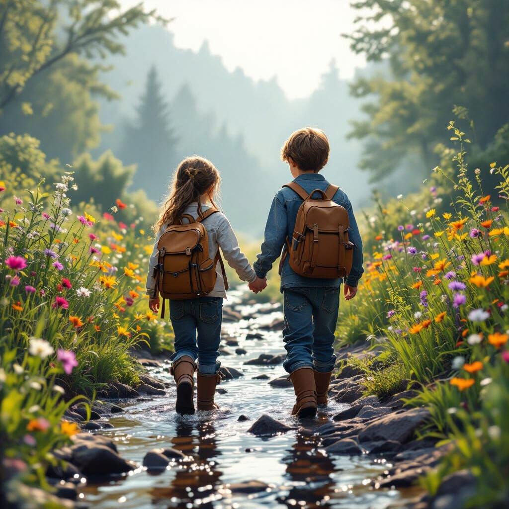 Brother and Sister's Serene Creek Walk