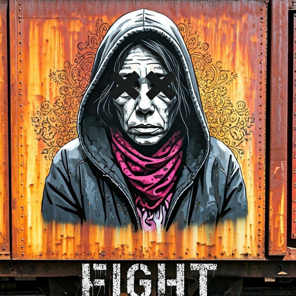 Powerful Street Art Portrait on Urban Train Car