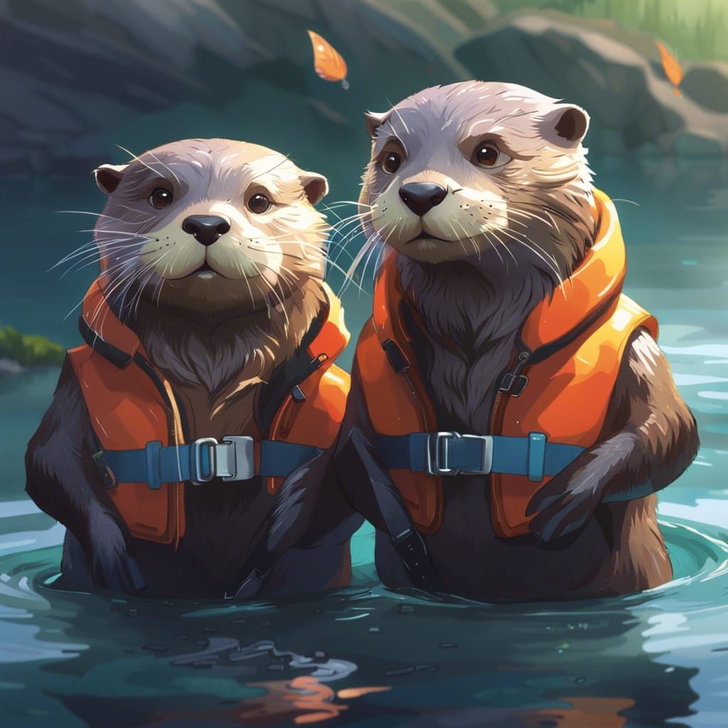 Otters in Life Vests: 3D Anime Art