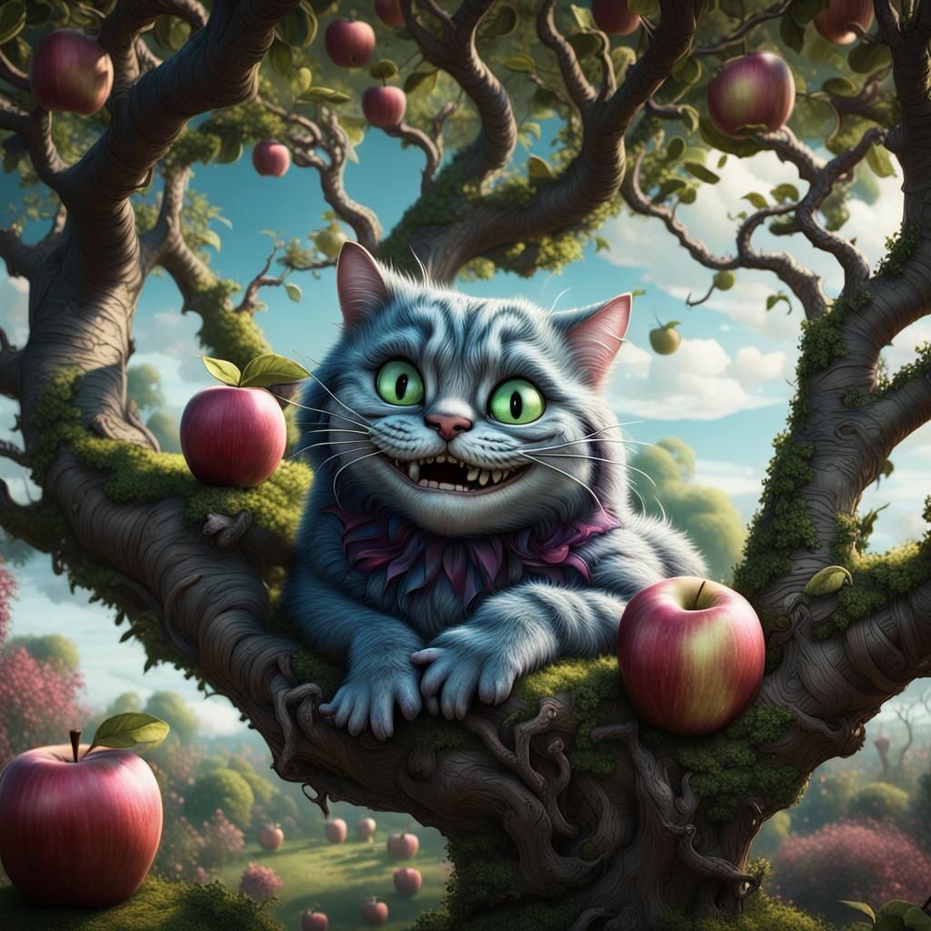Cheshire Cat in Apple Tree: Fantasy Art