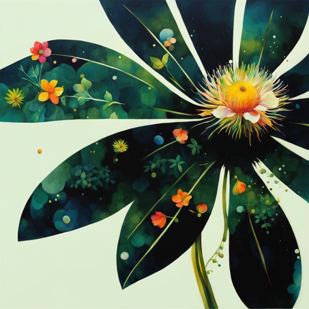 Enchanted Whimsical Wildflower in Surreal Cubist Style