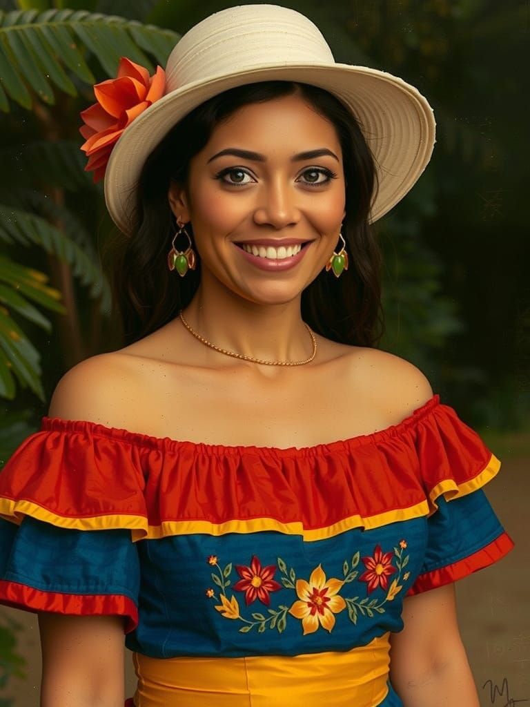 Colombian Woman in Traditional Dress: Hyperrealistic Portrai...
