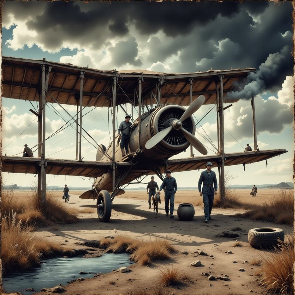 Airport Scene with Wright Flyer Biplane