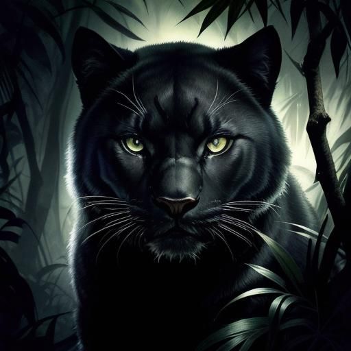 Black Panther in Jungle: Surreal Ink Painting