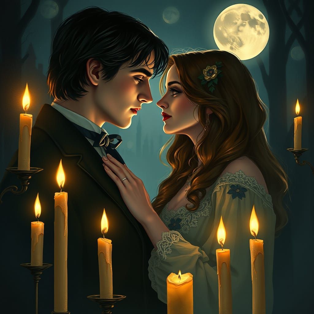 Moonlit Embrace in a Pre-Raphaelite Dream