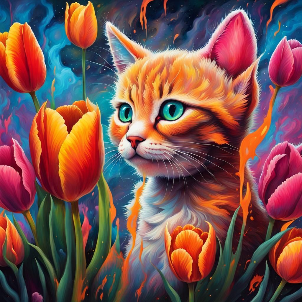 Rainbow Fire Tulips in Graffiti Art Style