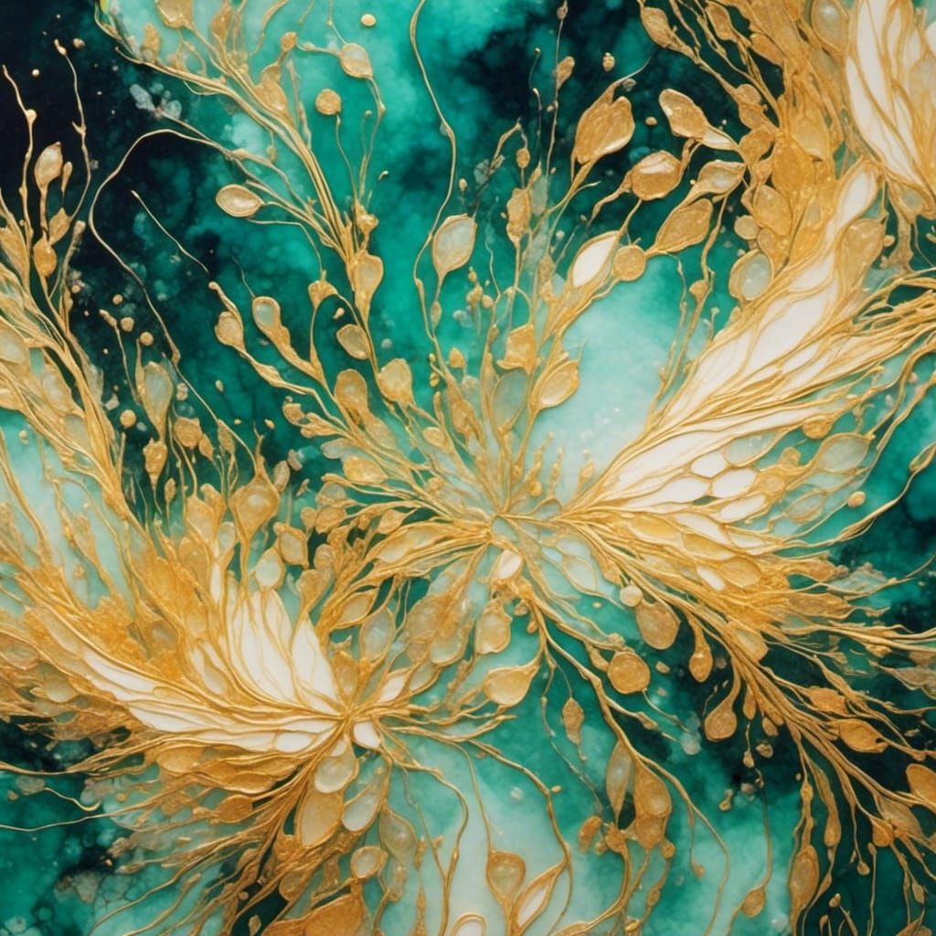 Abstract Araceae Plants in Alcohol Ink Style