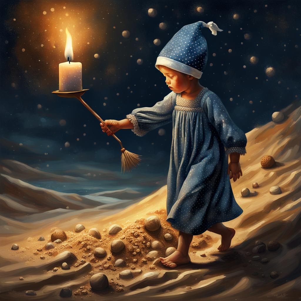 Child Sleepwalking in Dreamscape: Detailed Oil Painting