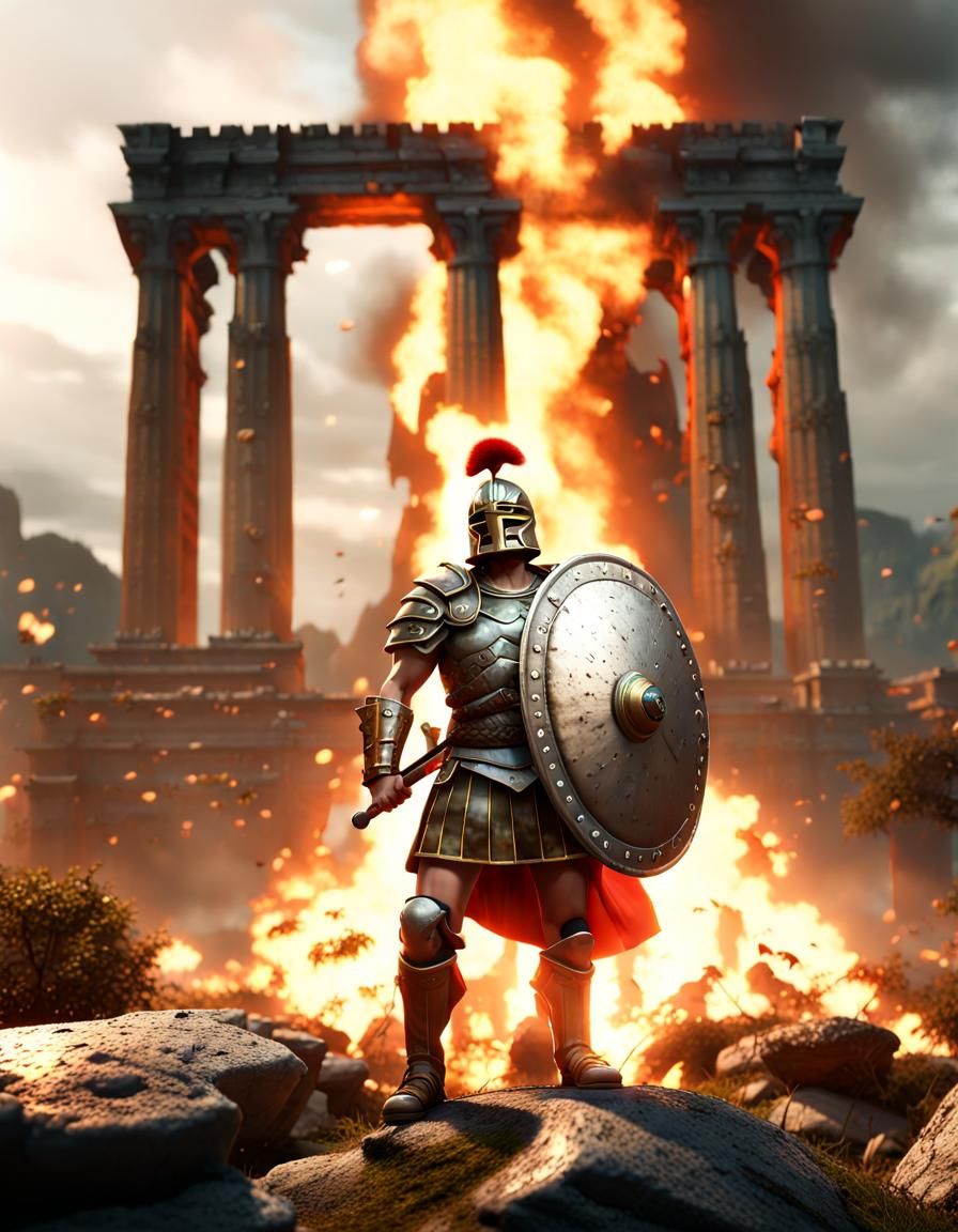 Centurion in Burning Mushroom Kingdom Battle Scene