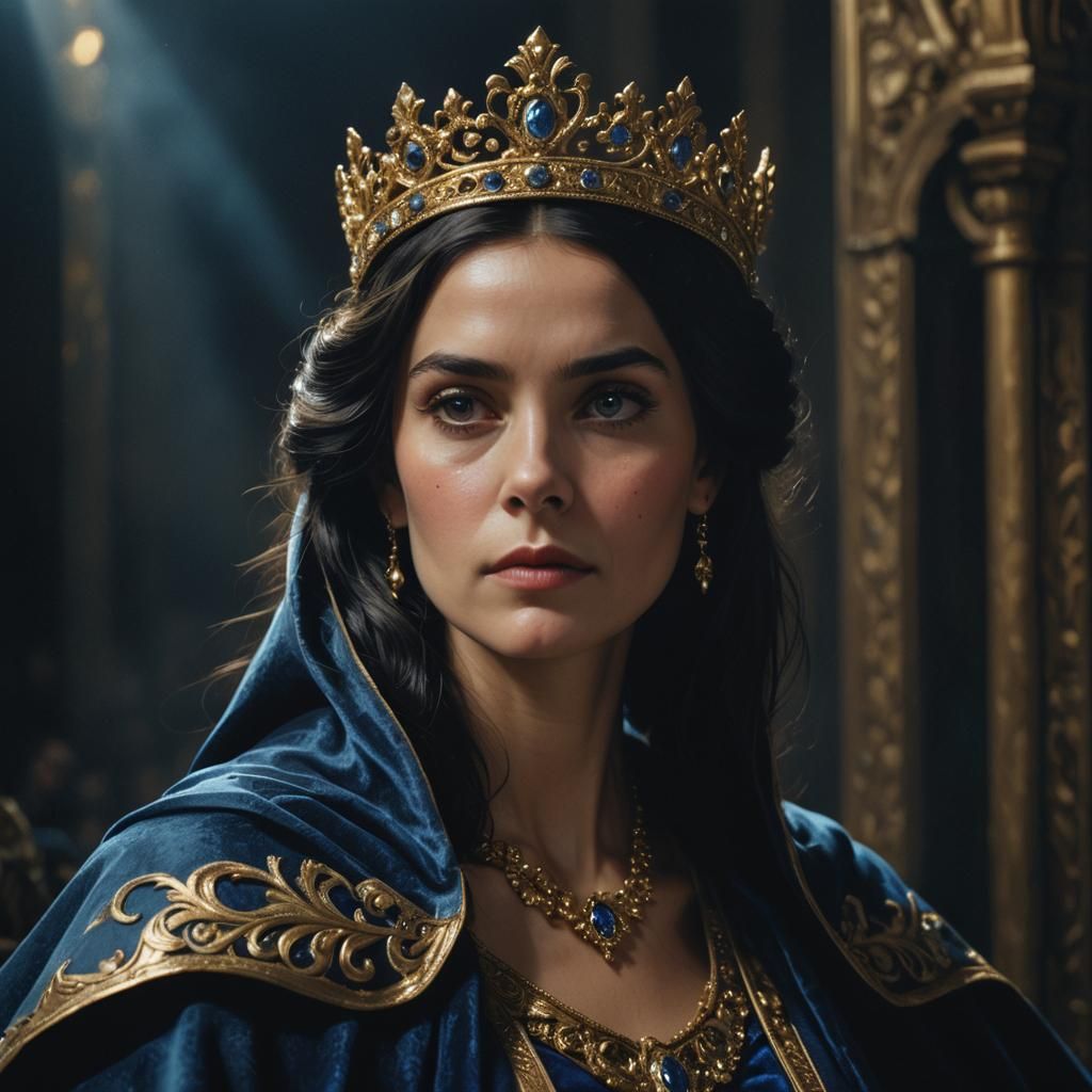 Regal Woman in Blue Cloak, Baroque Oil Painting