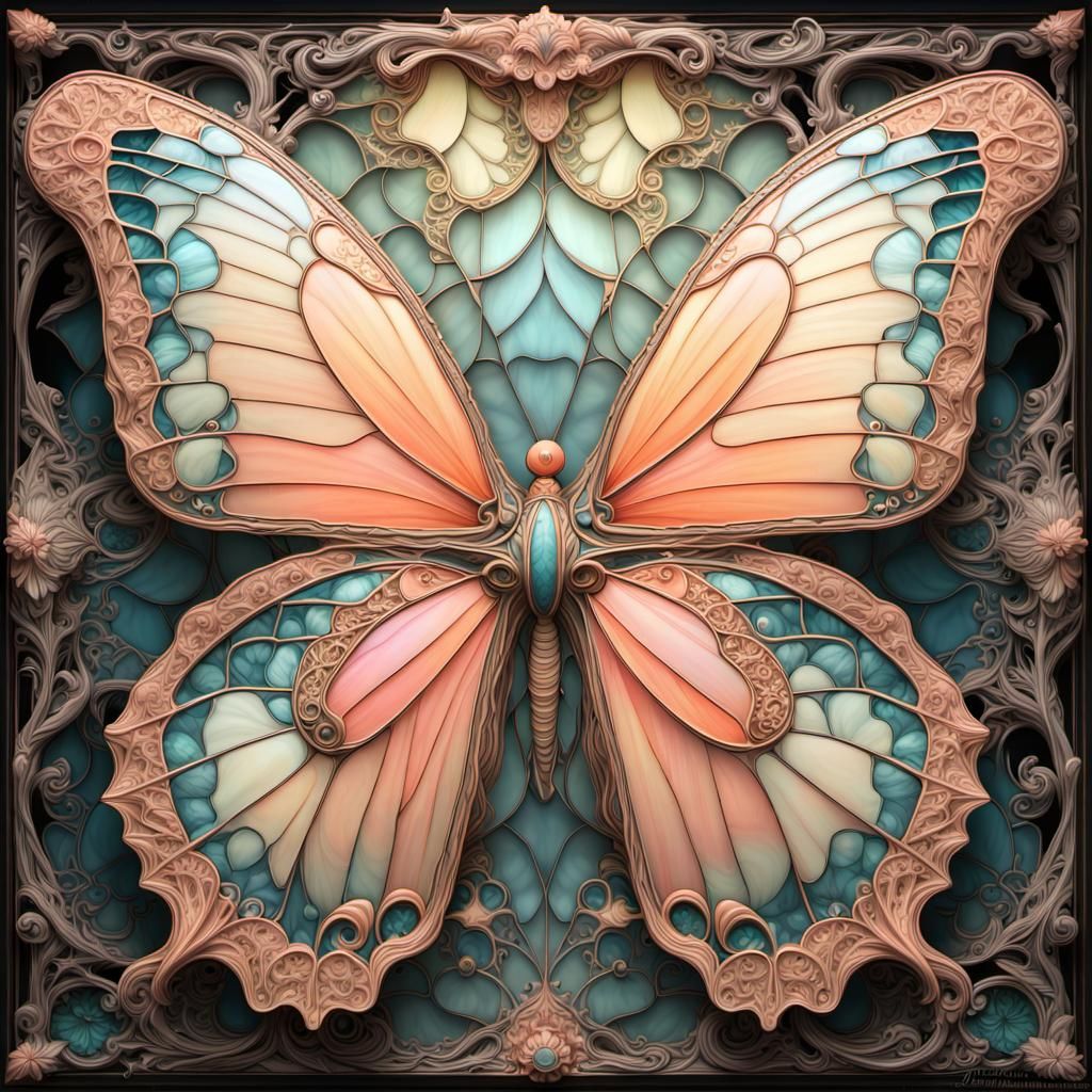 Luminous Filigree Butterfly in Surreal Anime Style