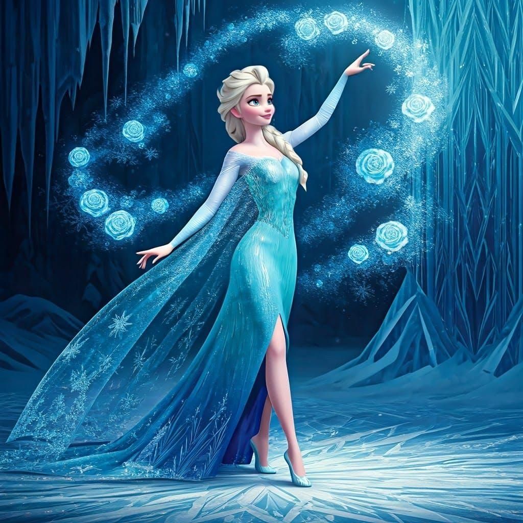 Elsa Dancing with Crystal Roses in Disney Style