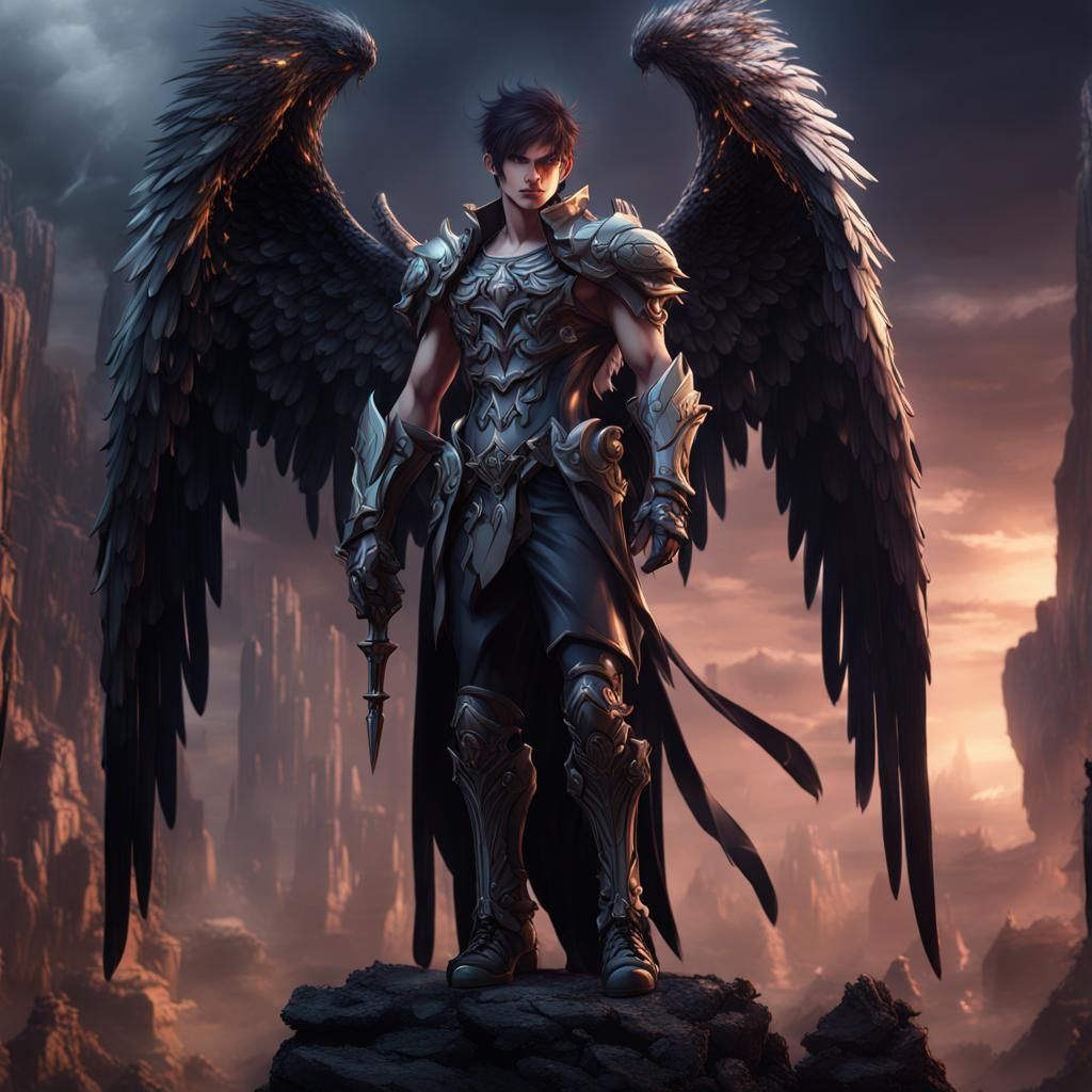 Anime Dark Angel Male in Detailed Digital Painting