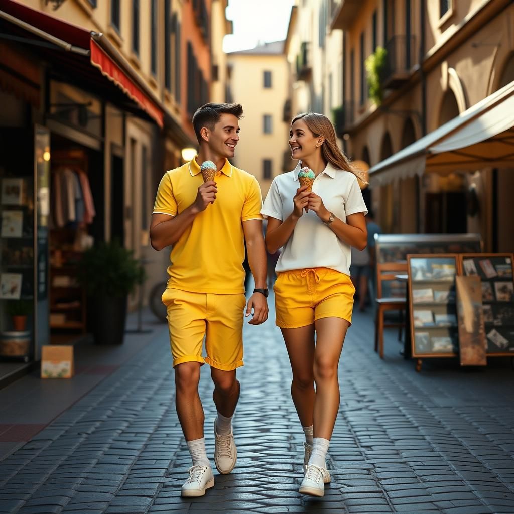 Couple in Italy Enjoying Ice Cream: Cinematic Style