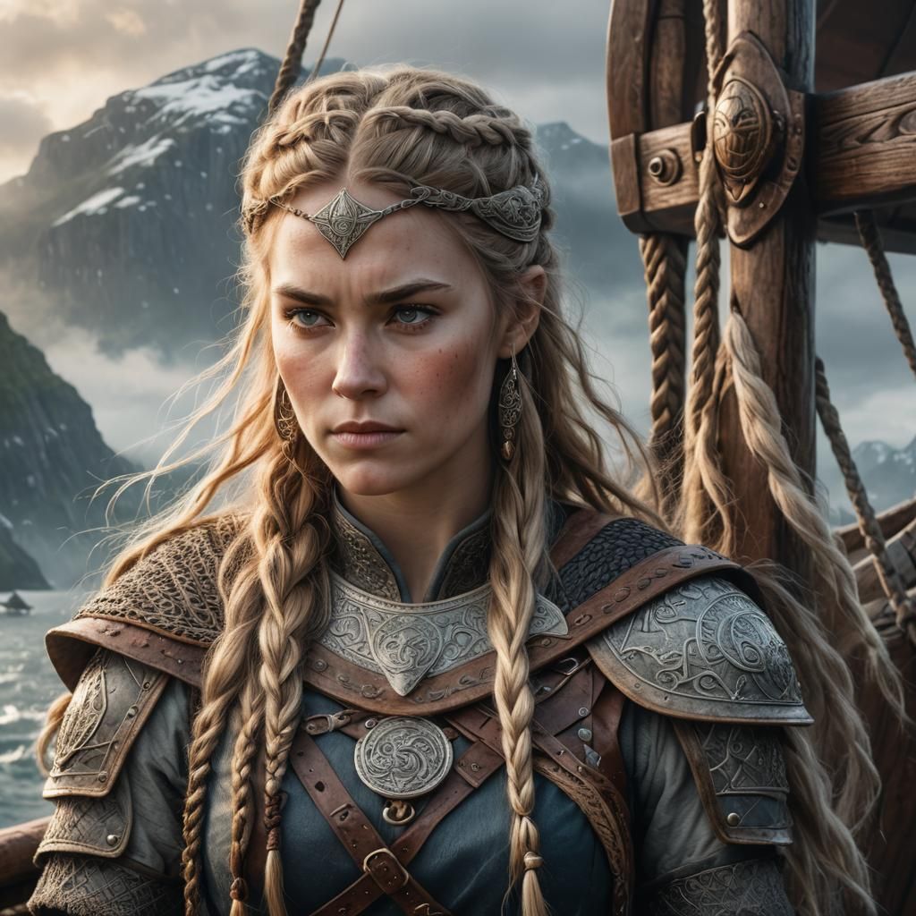 Viking Warrior Maiden on Longship: Digital Oil Painting