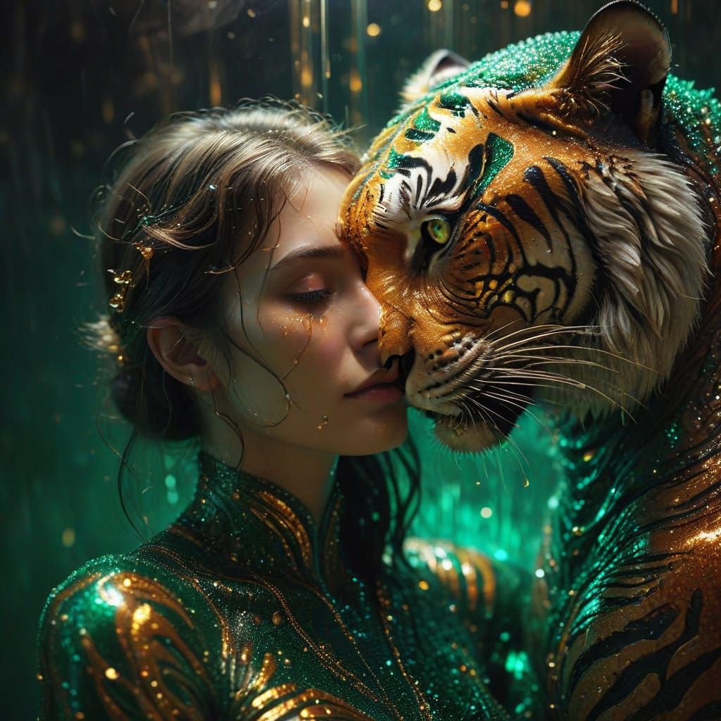 Hyperrealist Art Deco Portrait of Ruby and Emerald Gelatin F...