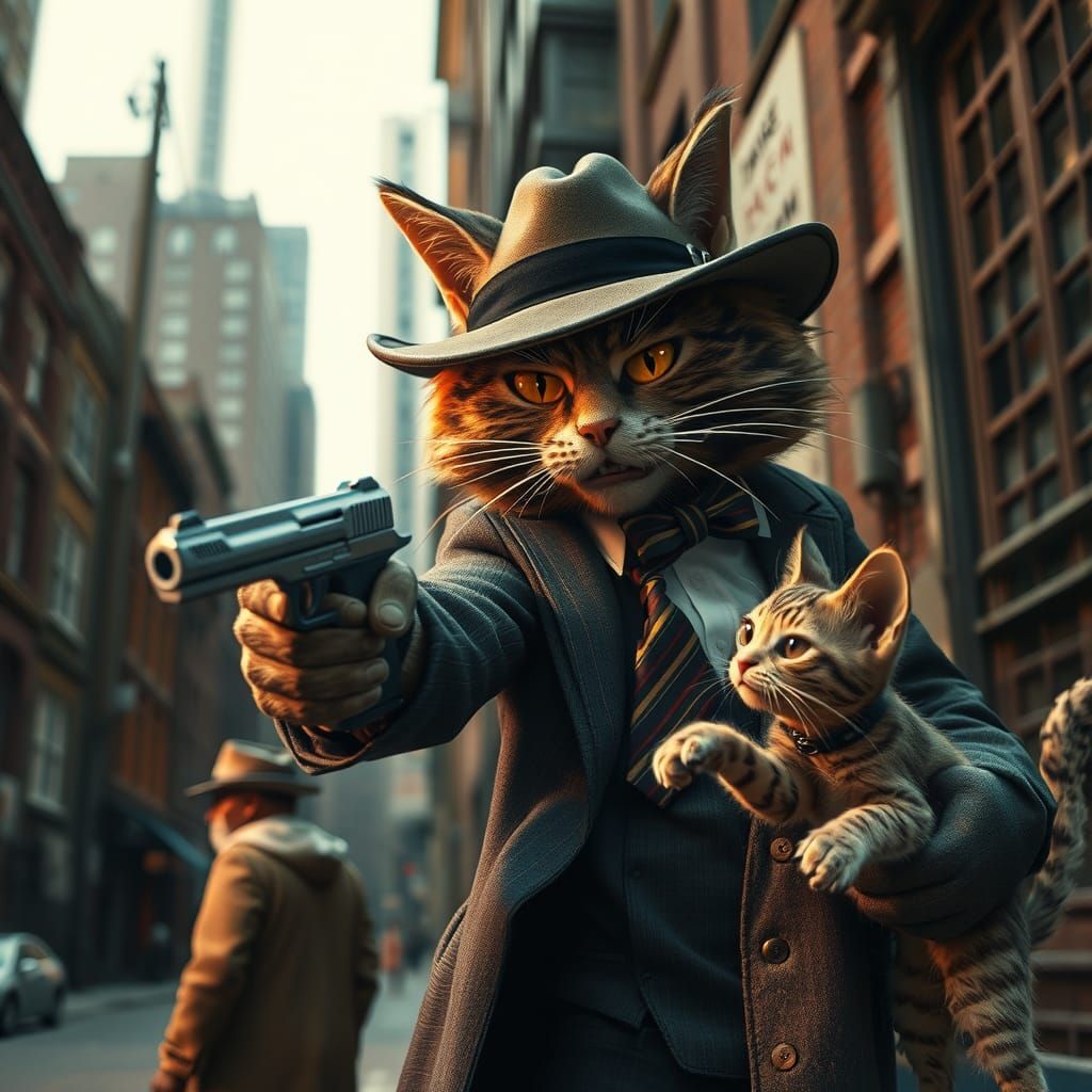 Gangster Cat in Noir Film Style
