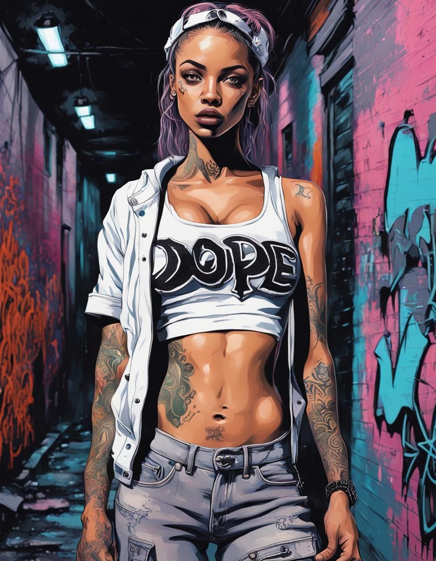 Gritty Hip Hop Girl with Tattoos and Graffiti