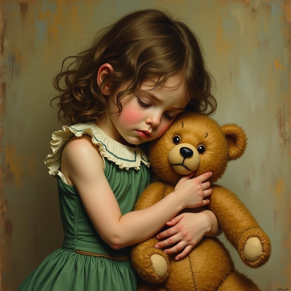 A Young Girl's Comforting Companion in Warm Light