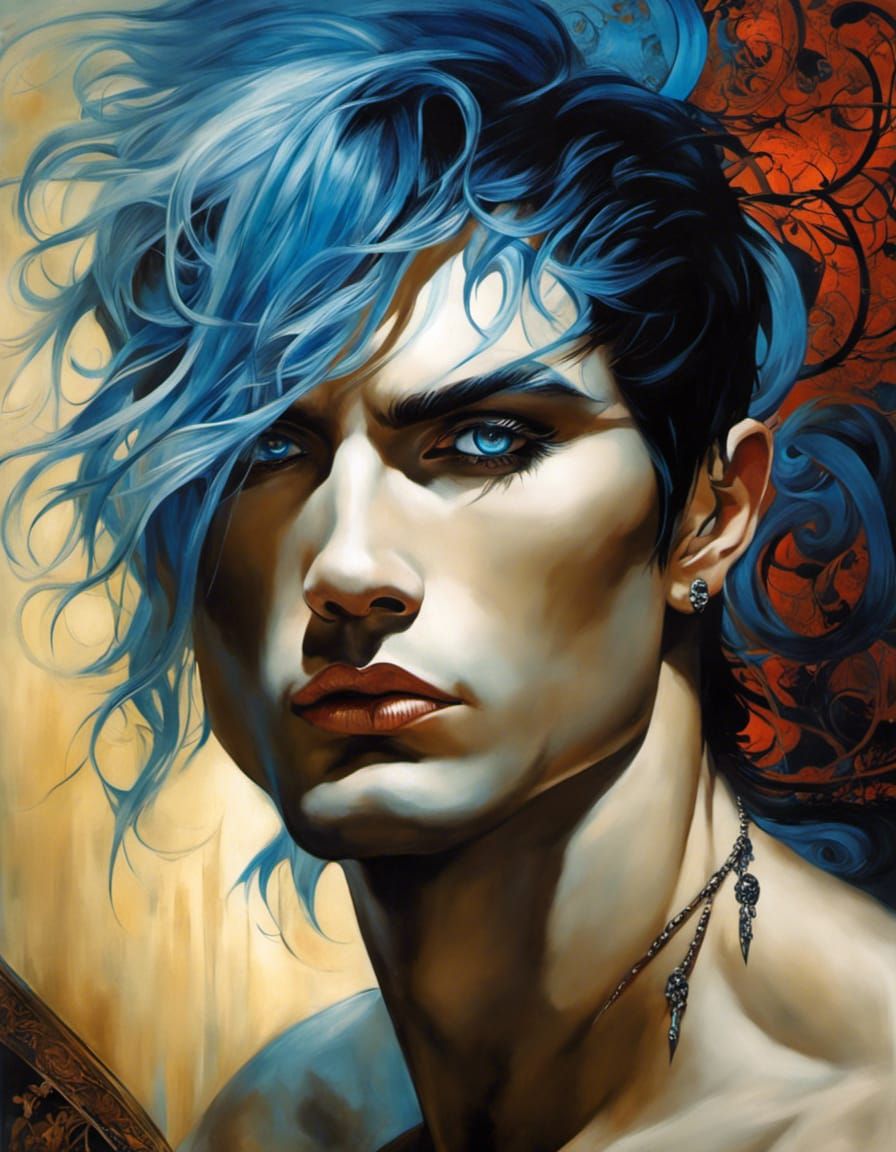 Blue God: Emo Gothic Acrylic Painting