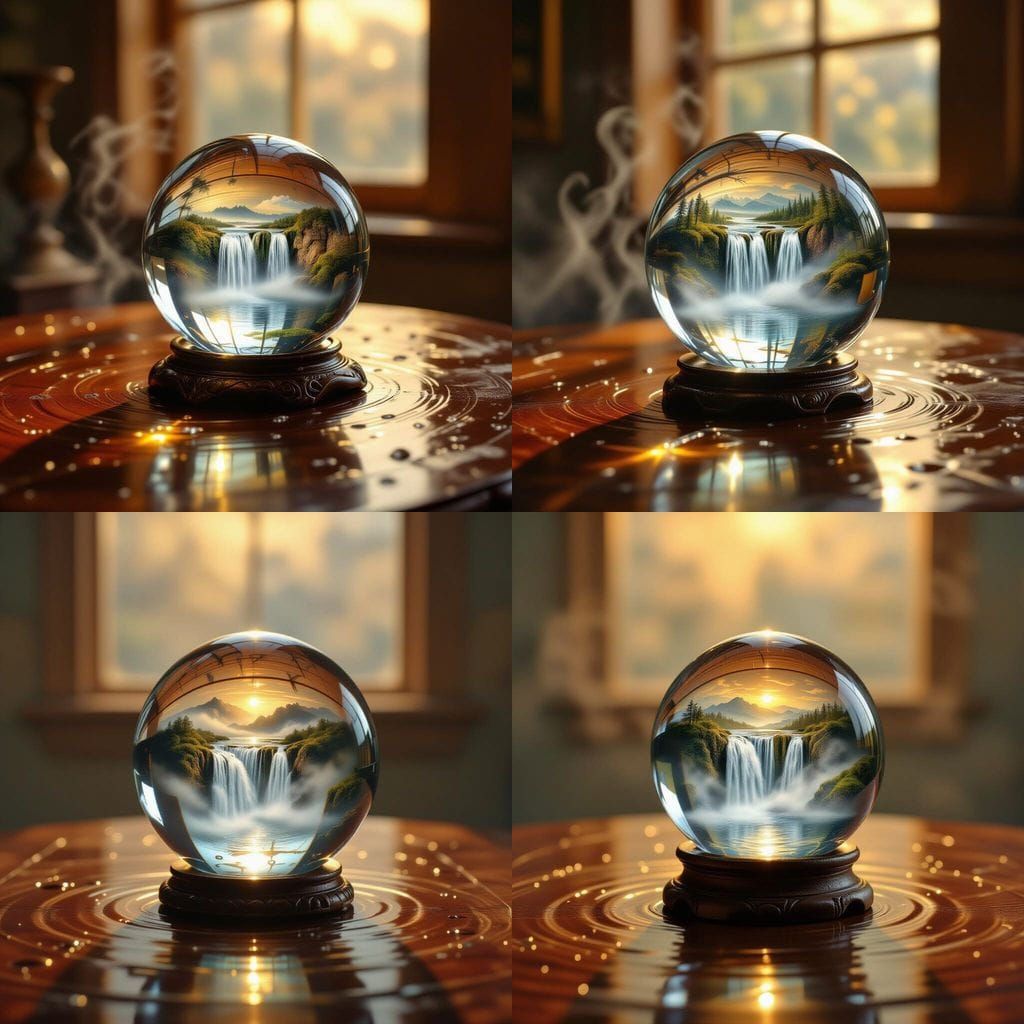 Waterfall Crystal Ball in Dreamlike Surrealism