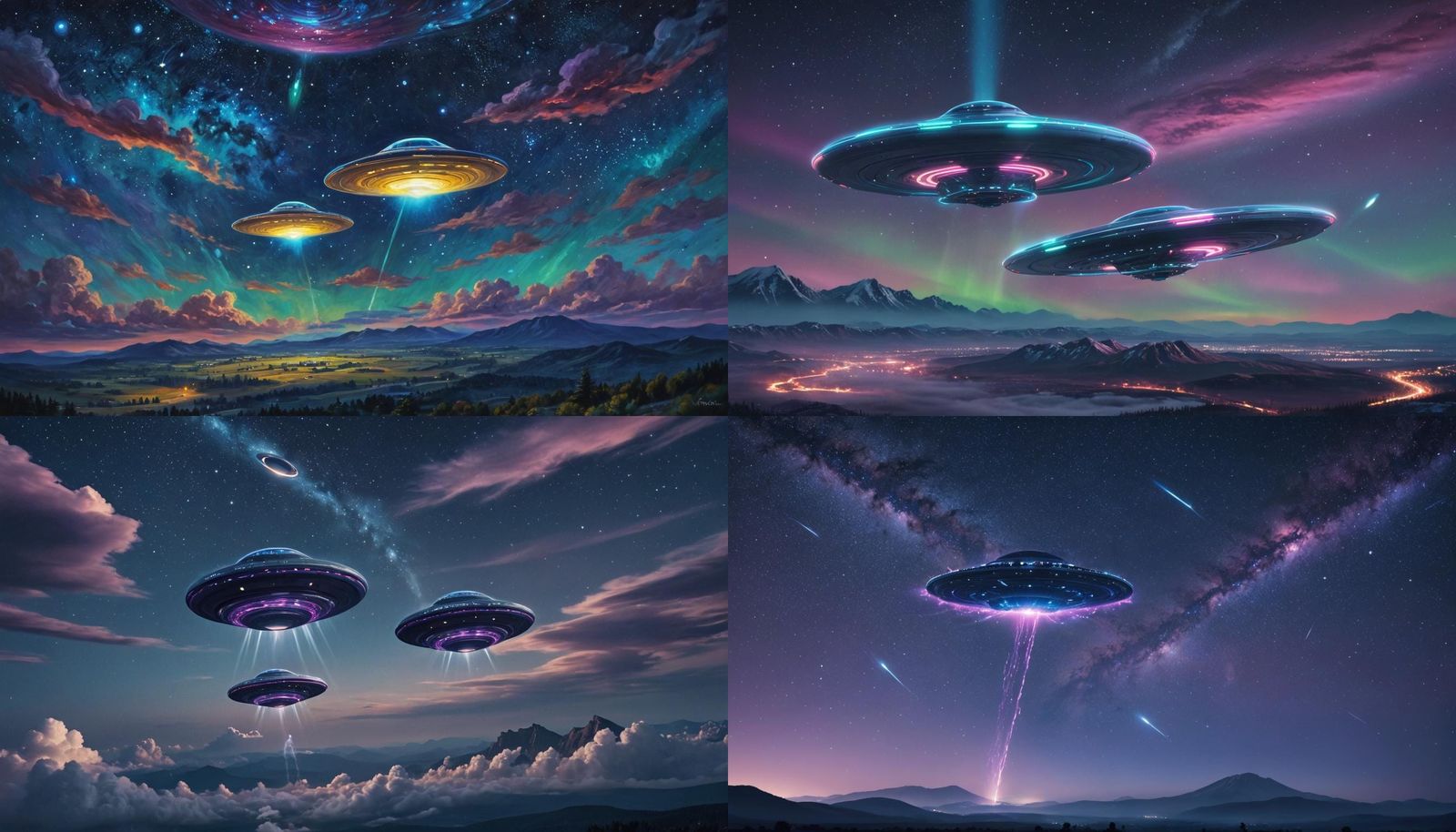 UFOs in Starry Night Sky