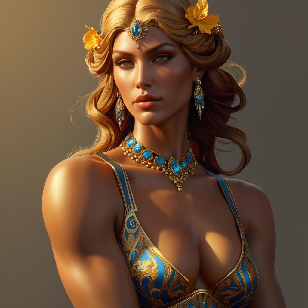 Ornate Portrait of a Muscular Woman: Digital Art