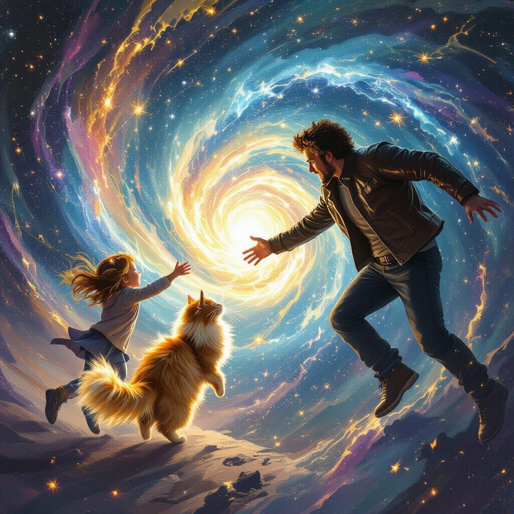 Heroic Rescue into Cosmic Vortex for Fluffy Cat