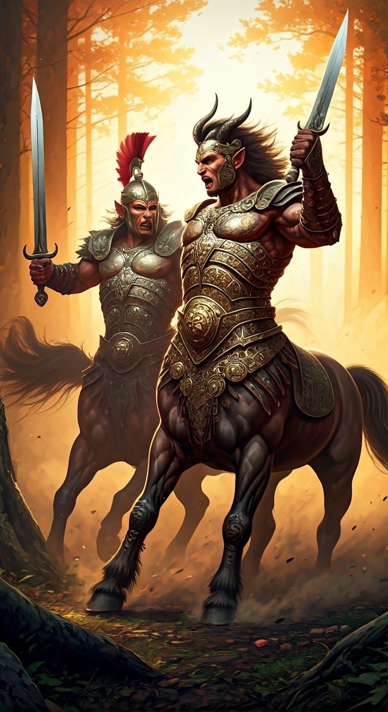 Armored Centaurs Clash in Ancient Forest