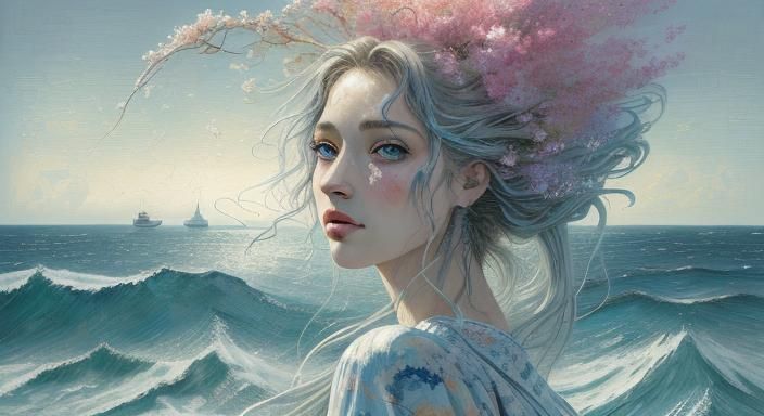 Yacht in Ocean Cove as Impasto Painting