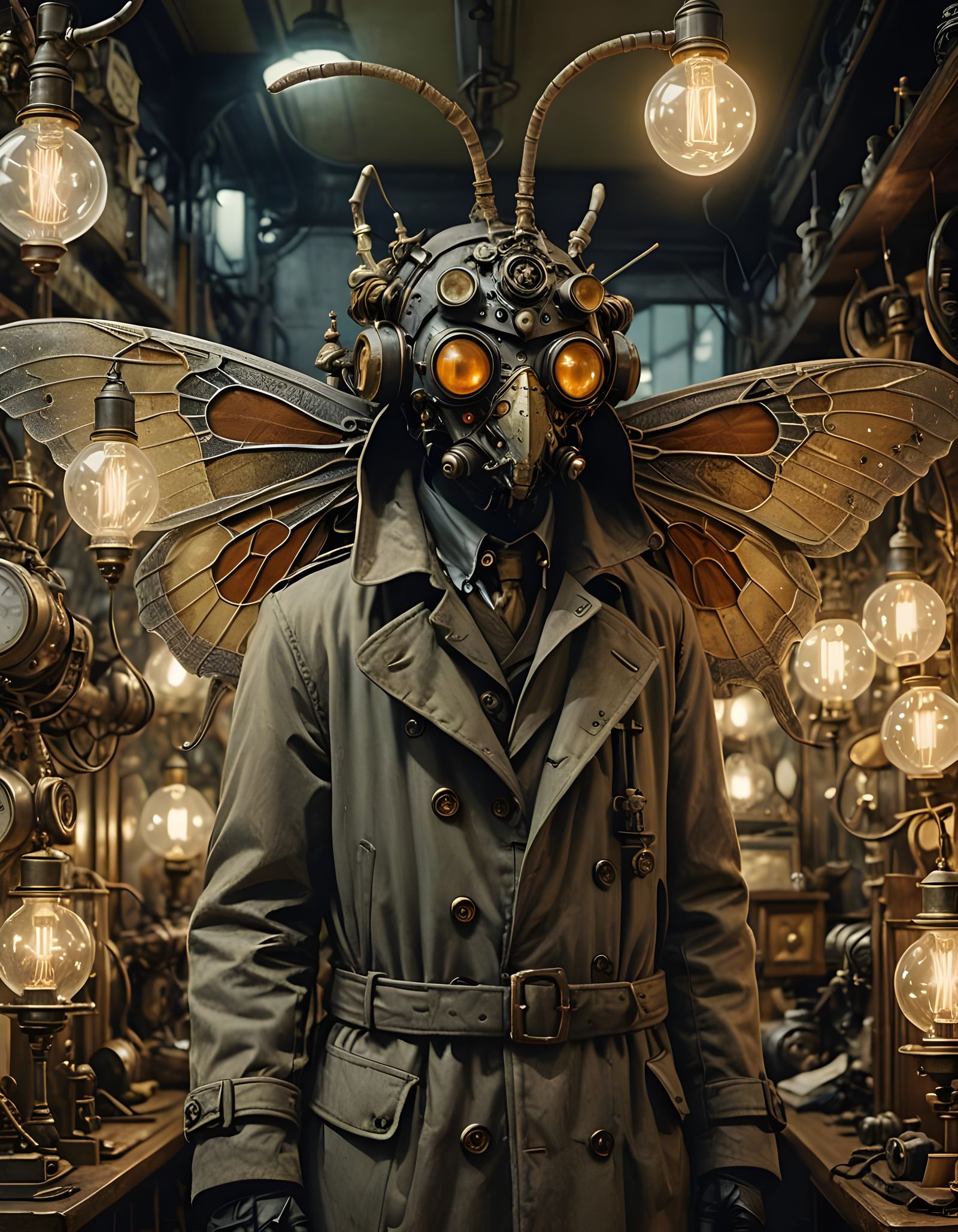 Steampunk Mothman in Hyperrealistic 8K Detail