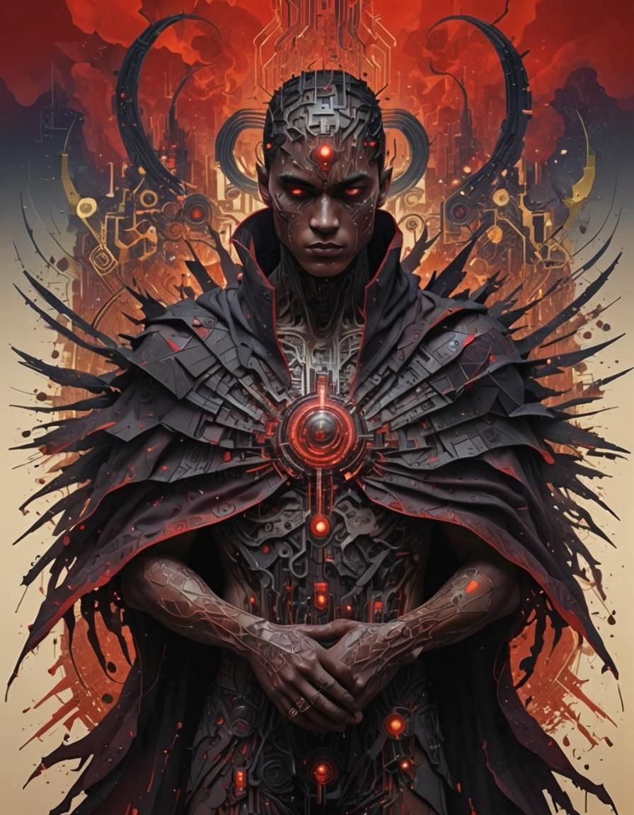 Pixelated Neofuturistic Man in Surreal Landscape