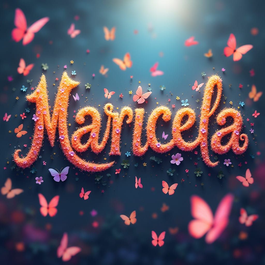 Whimsical Name Maricela in Delicate Letters and Mariposas