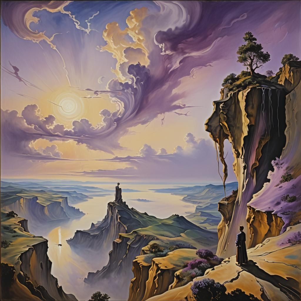 Dreamlike Cliffside Contemplation in Surreal Style