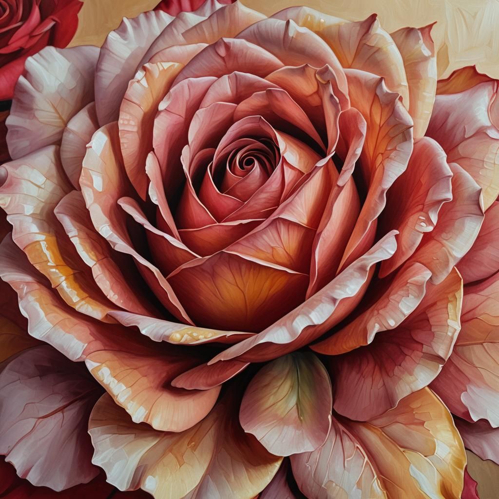 Red Rose Close-Up in Oil Painting Style