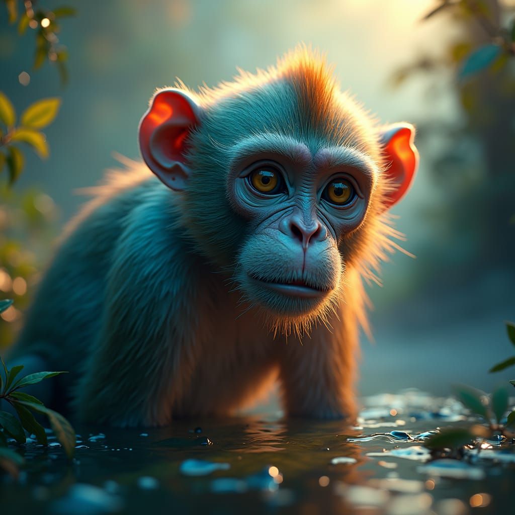 Cinematic Monkey in Enchanted Fantasy Landscape