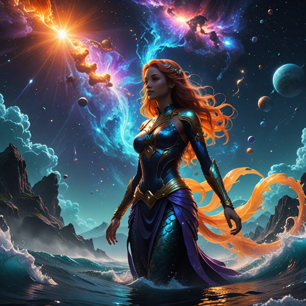 Cosmic Mermaids in Ethereal Nebula