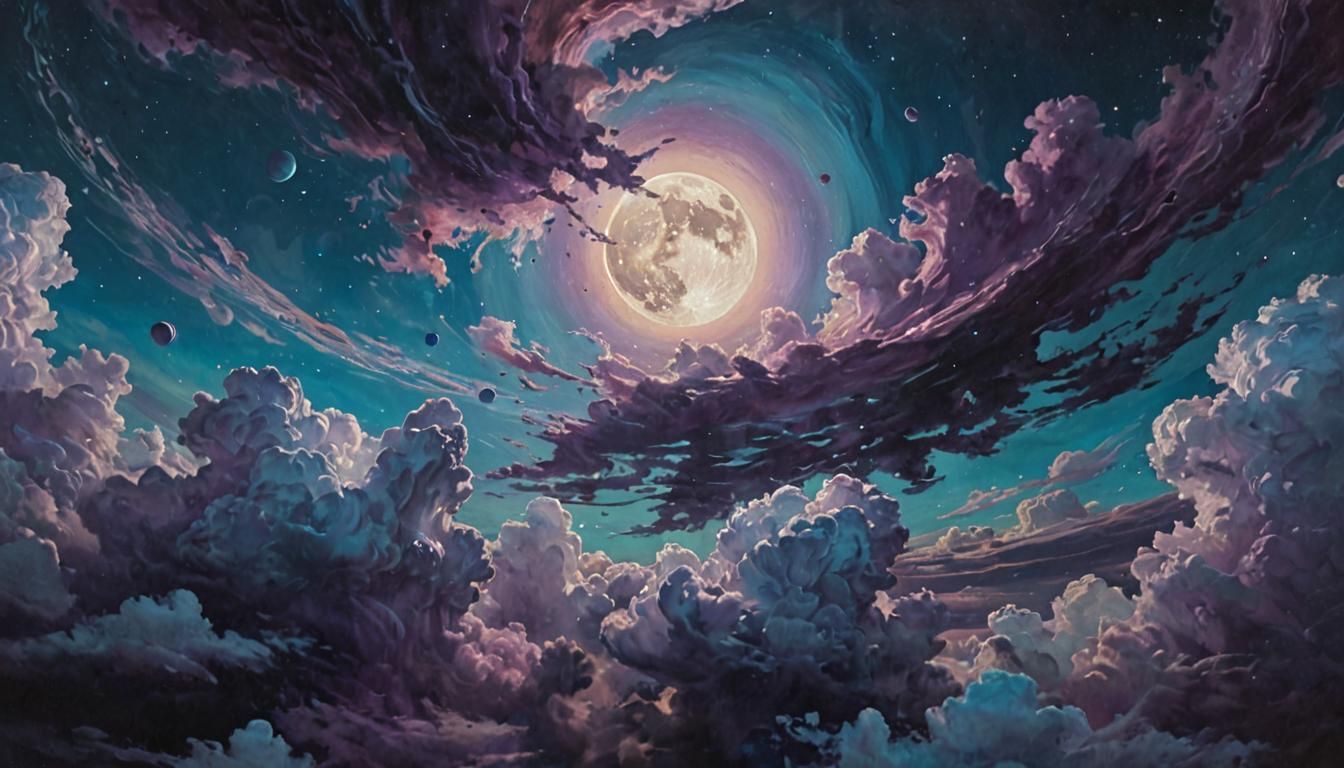 Neptune's Rings and Moons as Vibrant Oil Painting