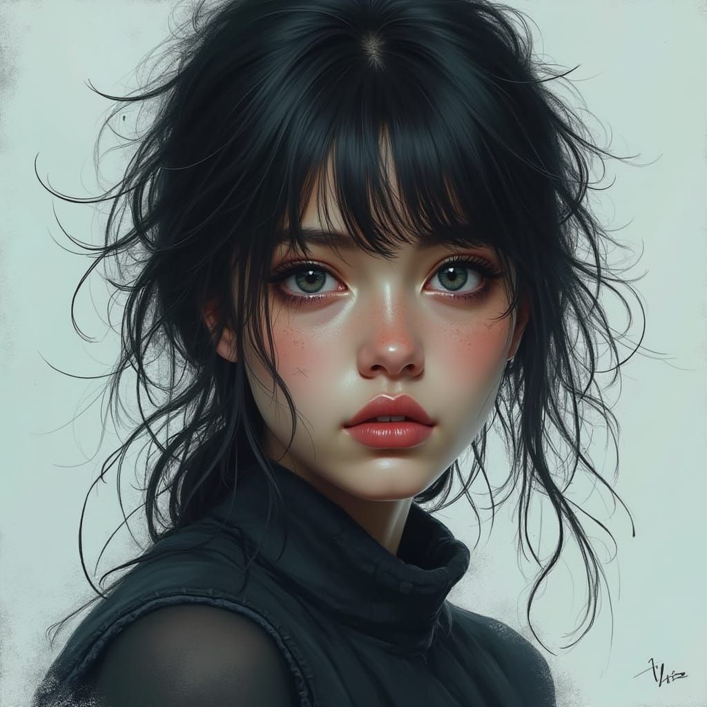 Hyper-Realistic Portrait of a Woman with Messy Hair and Pain...