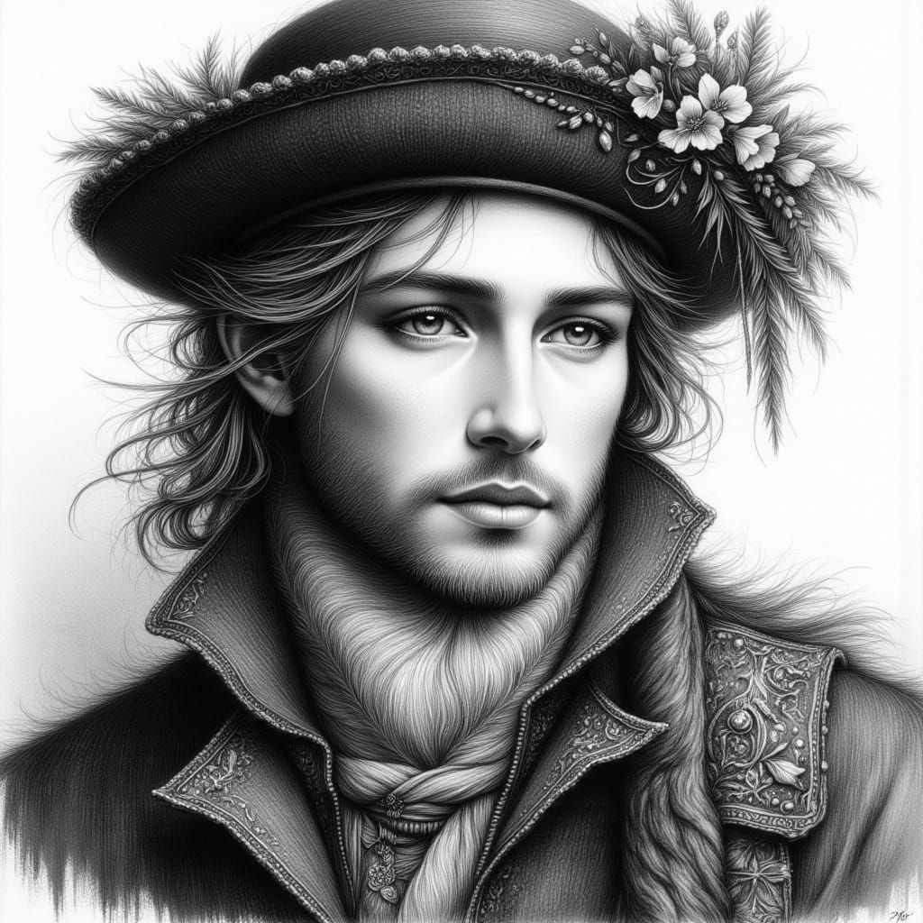 Renaissance Nobleman Portrait in Charcoal Sketch Style