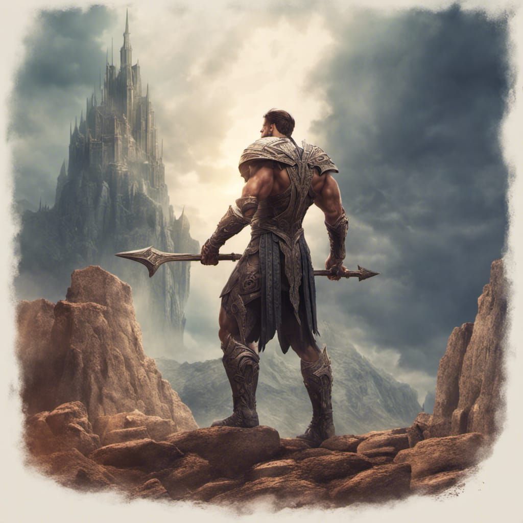 Muscular Gladiator with Stone Claymore in Detailed Painting