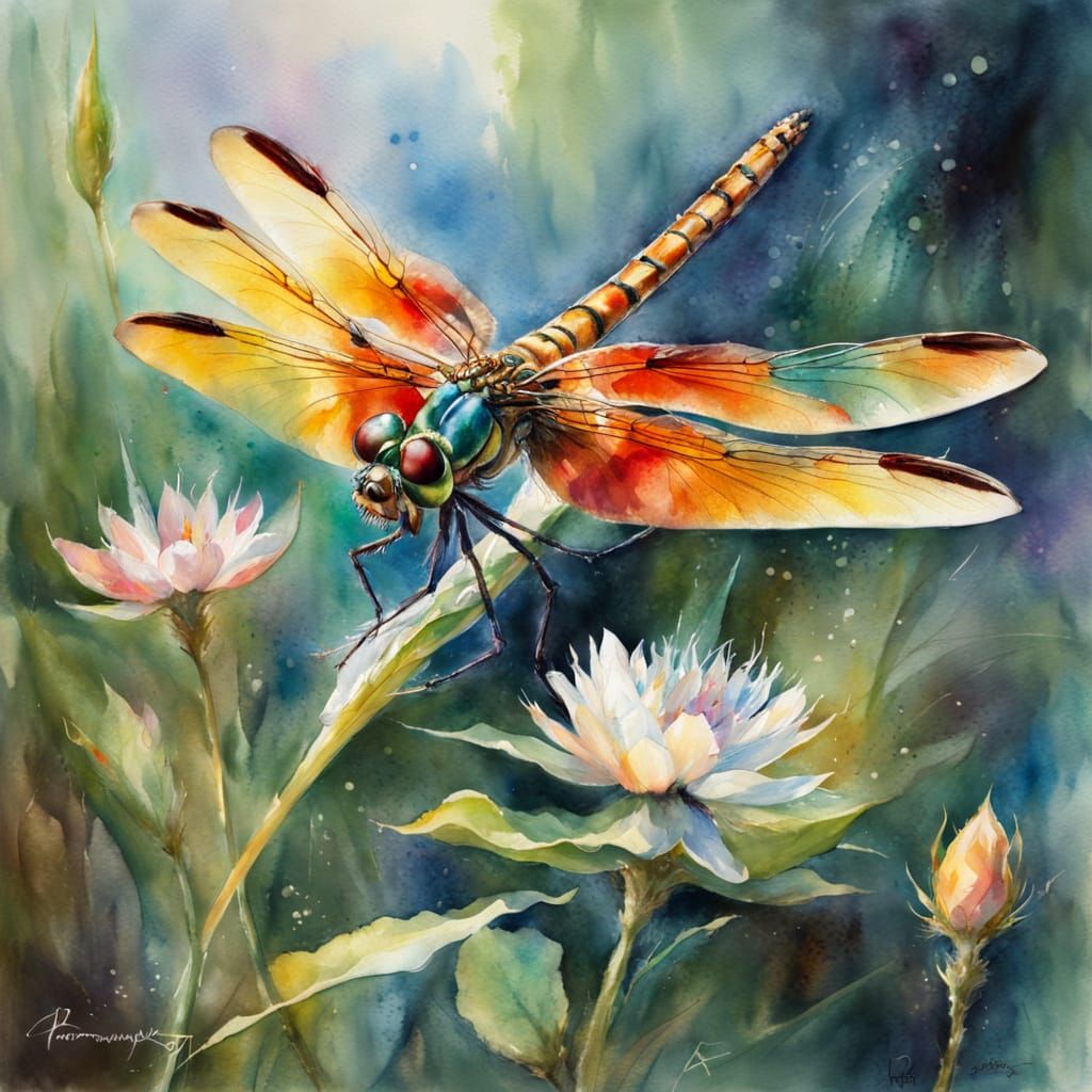 Whimsical Dragonfly in Watercolour Fantasy