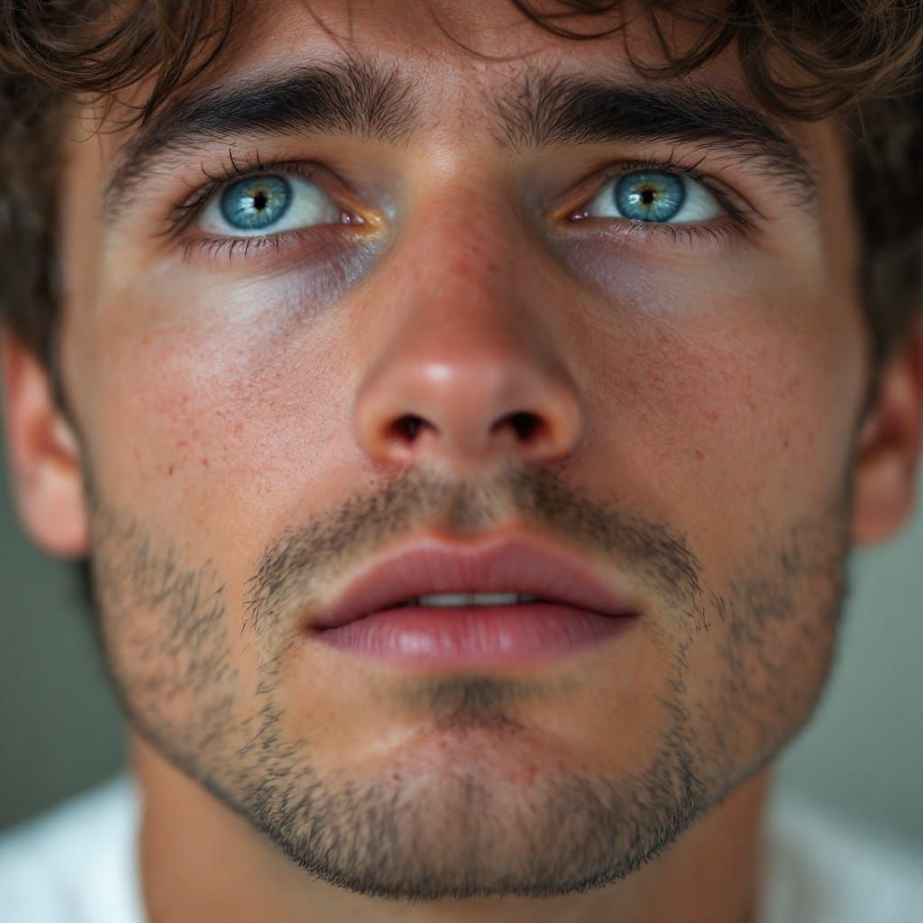 Emotional Close-up of a Man with Tears