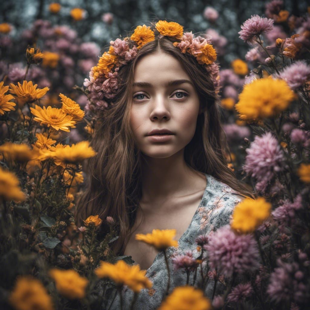 Girl in Vibrant Floral Bloom