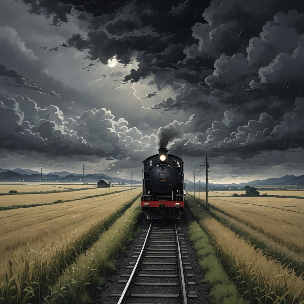 Gloomy Night Train in Anime Style