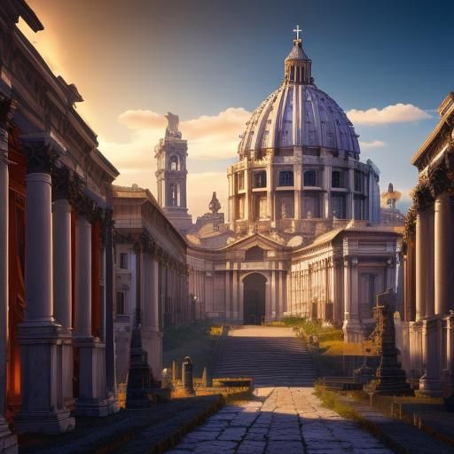 Detailed Roman Church Architecture in Matte Painting