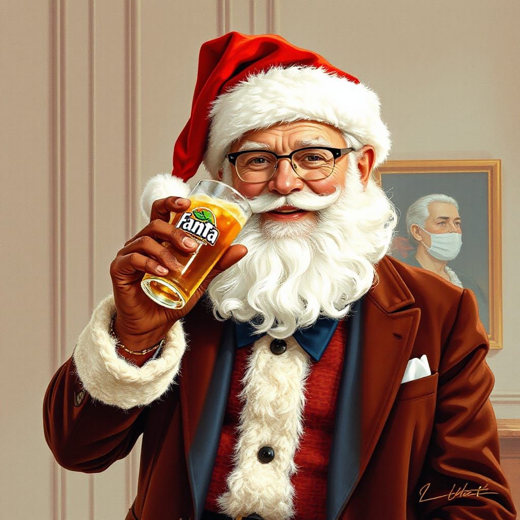 Santa Claus Drinks Fanta in Retro Glam Style